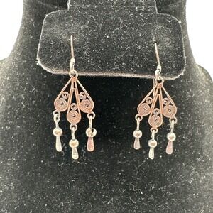 Vintage Sterling Silver Filigree Dangle Earrings Filigree Chandelier